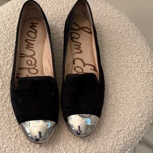 Sam Edelman Black Loafers with Metallic Silver Toe